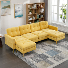 Load image into Gallery viewer, 110&quot; L-Shape Convertible Sectional Sofa Couch with Movable Ottoman for Living Room, Apartment, Office, Yellow
