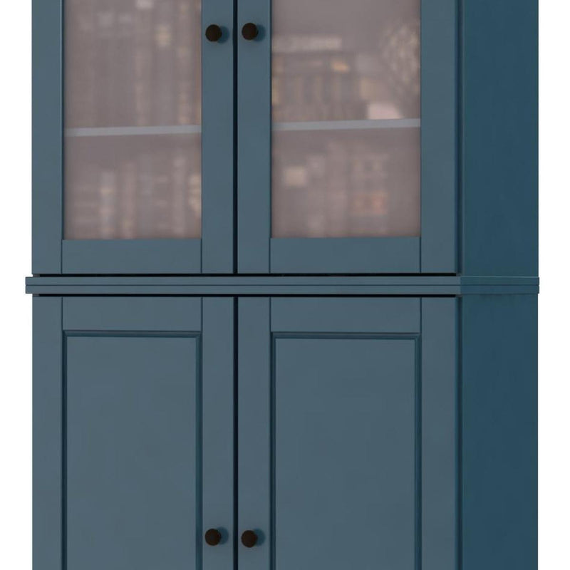 Solid Wood Adjustable Six Tier Library Bookcase With Four Doors (751451) - Teal Blue