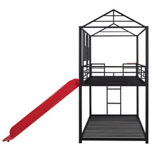 Load image into Gallery viewer, Twin Over Twin Metal Bunk Bed ,Metal Housebed With Slide,Three Colors Available.(Black with Red Slide)(OLD SKU :LP000095AAJ)
