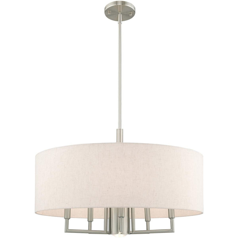 25" Six Light Dimmable Chandelier With Shades - Nickel