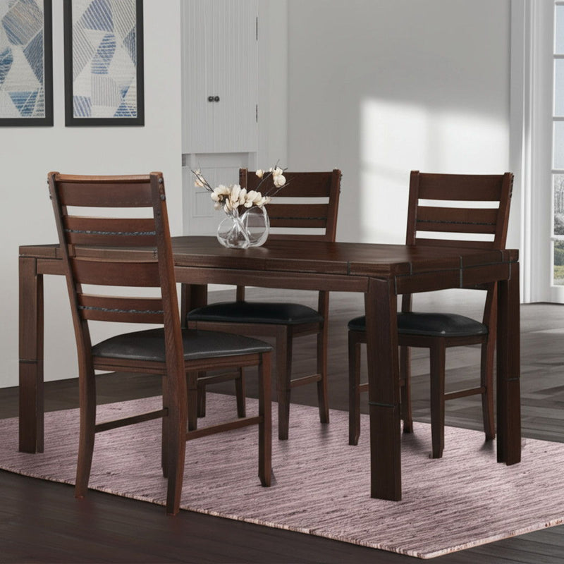 Upholstered Faux Leather Slat Back Dining Side Chairs (Set of 2) - Brown / Black