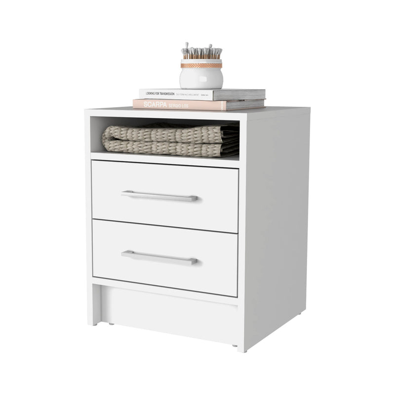 Two Drawers Faux Wood Nightstand - White