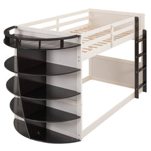 Load image into Gallery viewer, Twin over Twin Boat-Like Shape Bunk Bed with Storage Shelves, Cream+Espresso
