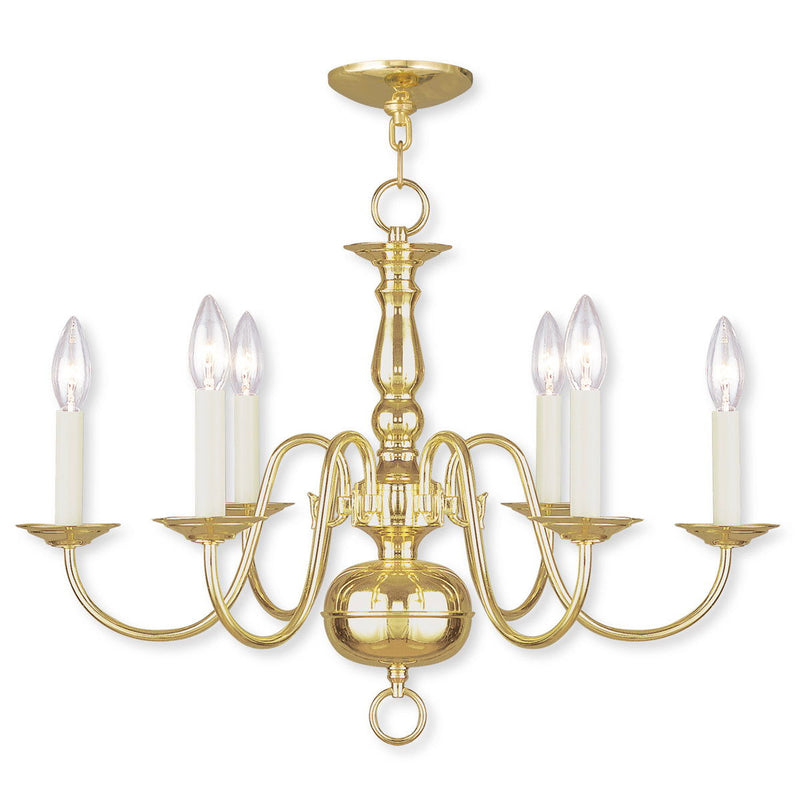 18" Six Light Dimmable Chandelier With Shades - Brass
