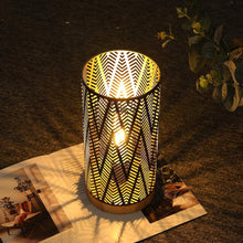 Load image into Gallery viewer, 11" Black Metal Pierced Desk Lamp With Cylinder Shade
