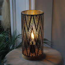 Load image into Gallery viewer, 11" Black Metal Pierced Desk Lamp With Cylinder Shade
