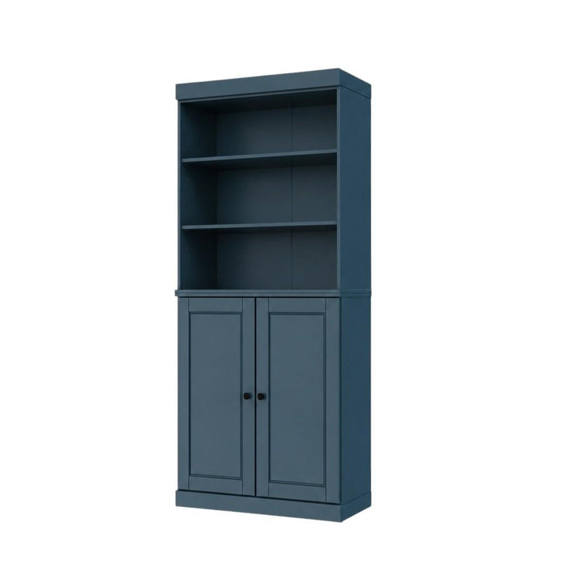 Solid Wood Adjustable Six Tier Library Bookcase With Two Doors - Teal Blue