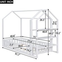 Load image into Gallery viewer, Twin Size Wood House Bed with Fence and Detachable Storage Shelves, White
