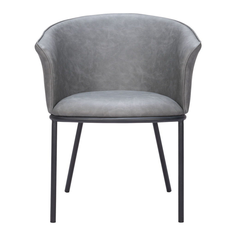 Upholstered Faux Leather Dining Arm Chair - Gray