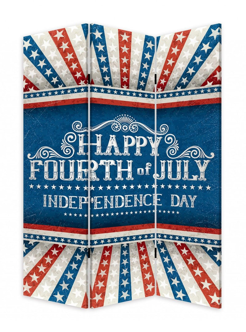 Happy 4Th Of July Three Panel Room Divider Screen - Blue and White
