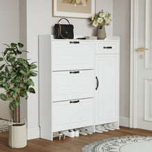 Load image into Gallery viewer, Shoe Cabinet With 4 Doors 1 Drawers, PVC Door With Shape, Large Space For Storage - White
