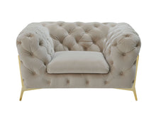 Load image into Gallery viewer, Tufted Velvet Solid Color Lounge Chair - Beige And Gold
