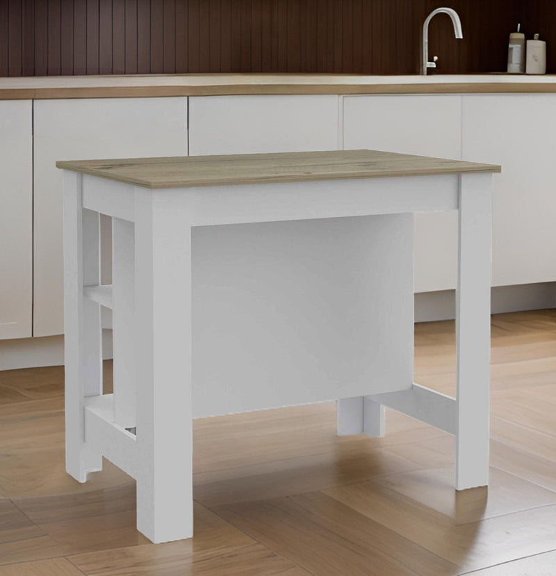 41" Island For Kitchen With Storage - Brown / White