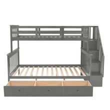 Load image into Gallery viewer, Stairway Twin-Over-Full Bunk Bed with Drawer, Storage and Guard Rail for Bedroom, Dorm, for Adults, Gray color(Old SKU: LP000219AAE)
