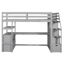 Load image into Gallery viewer, Loft Bed With Desk, Shelves, 2 Drawers, Storage Staircase
