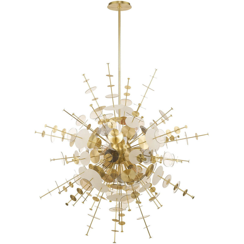 58" Twelve Light Dimmable Chandelier With Shades - Brass