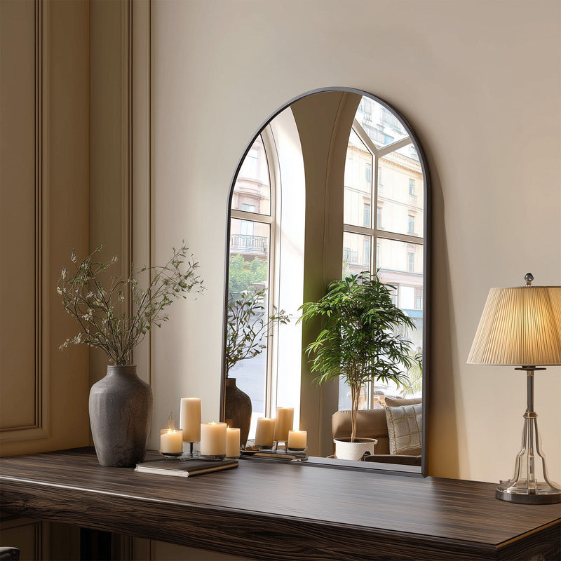 30" Aluminum Arch Framed Accent Mirror - Black