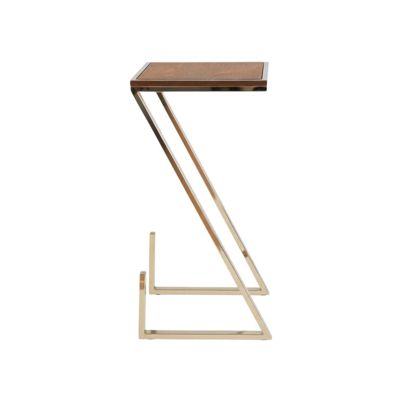 Stylish Asymmetrical Wood And Metal Z Shaped Side Table - Brown Natural
