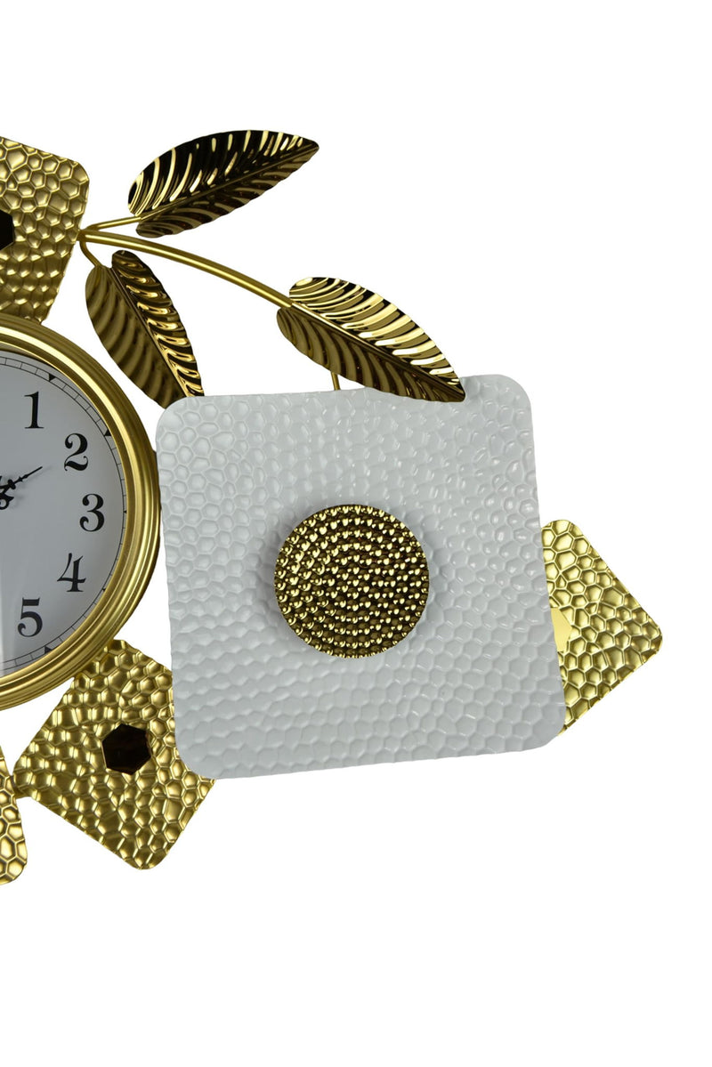 Silent Analog Floral Oval Wall Clock - Gold / White