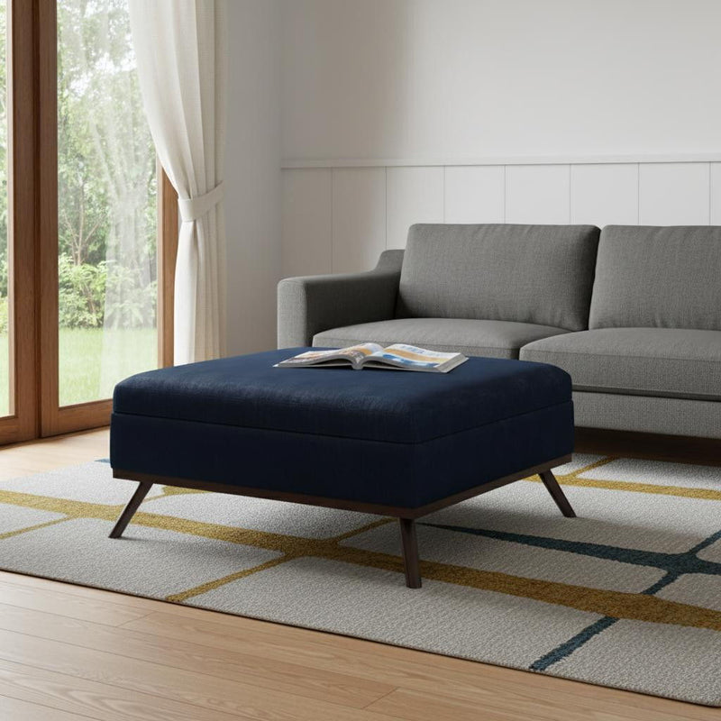 Leather Cocktail Ottoman With Storage - Blue / Brown