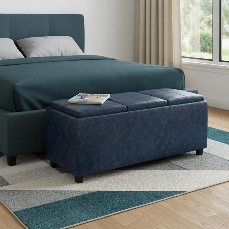 42" Upholstery Storage Ottoman - Dark Brown / Denim Blue