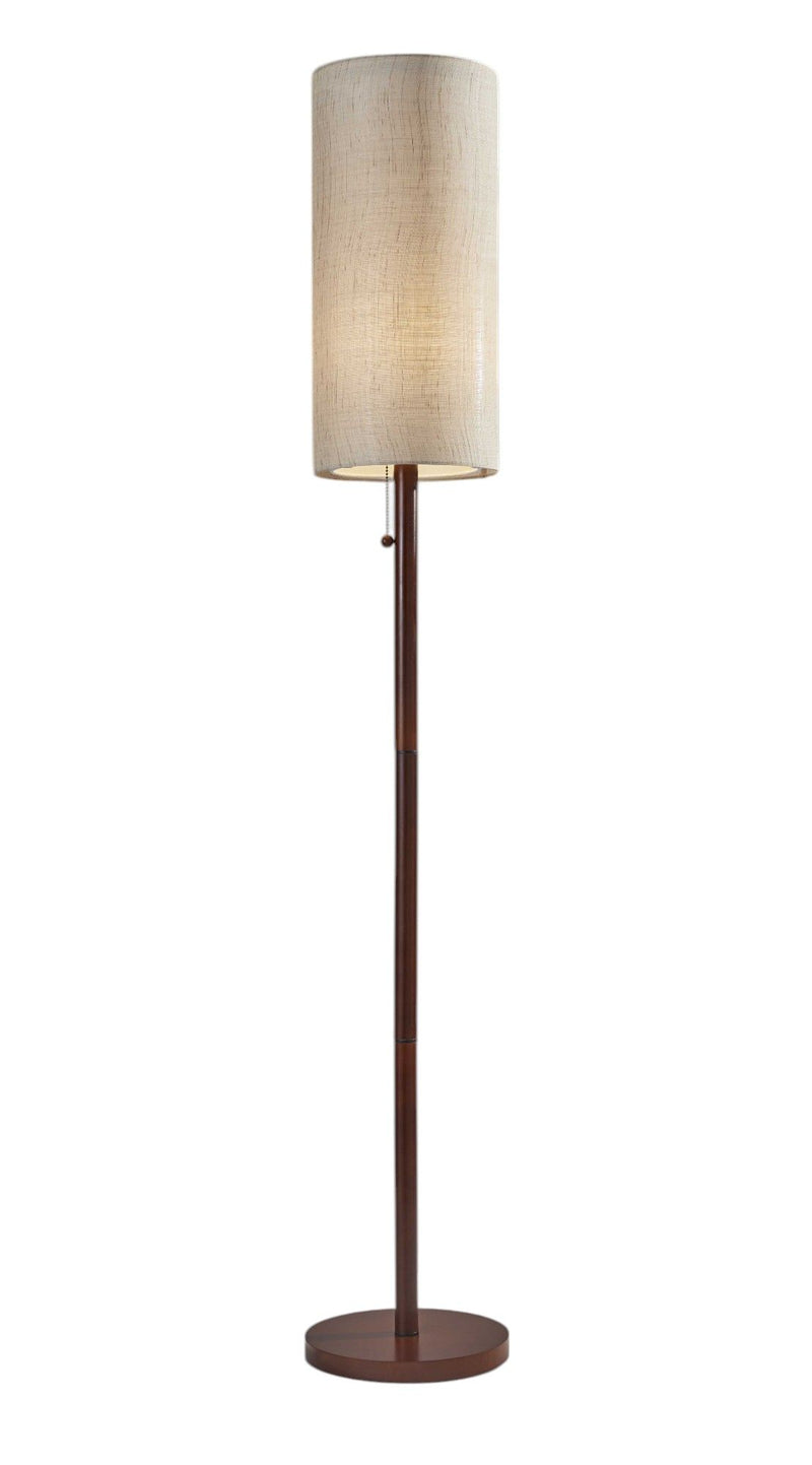 Solid Wood Traditional Shaped Floor Lamp With Drum Shade - Brown / Beige
