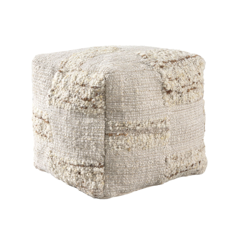 Upholstery Cube Checkered Pouf Ottoman - Ivory