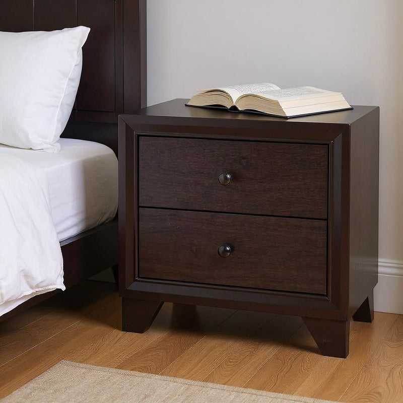 Two Drawers Solid Wood Nightstand - Espresso