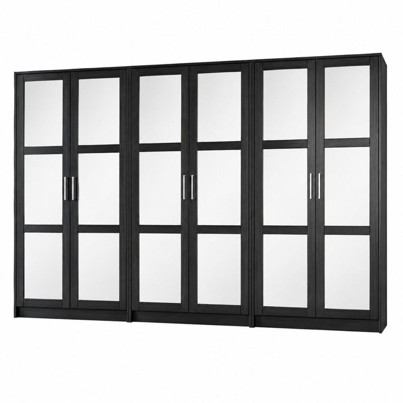 Solid Wood Mirrored Six Door Combo Dresser (765122) - Black