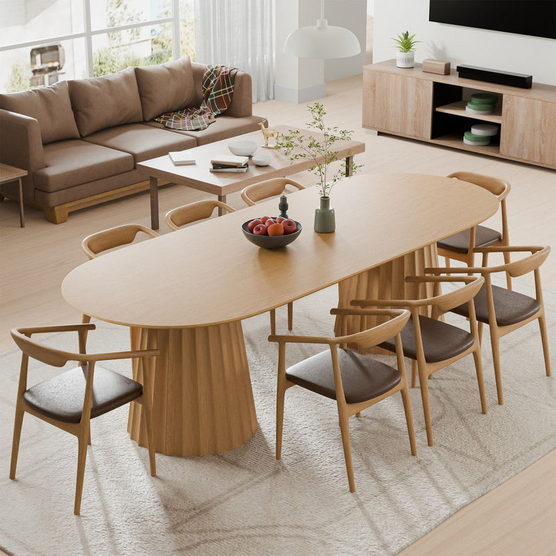 Double Pedestal Base Oval Dining Table - Natural