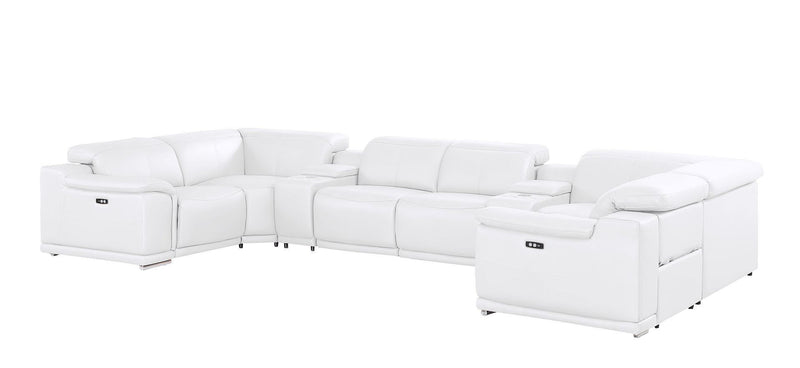 Leather Modular U Shaped Eight Piece Corner Sectional With Console - White