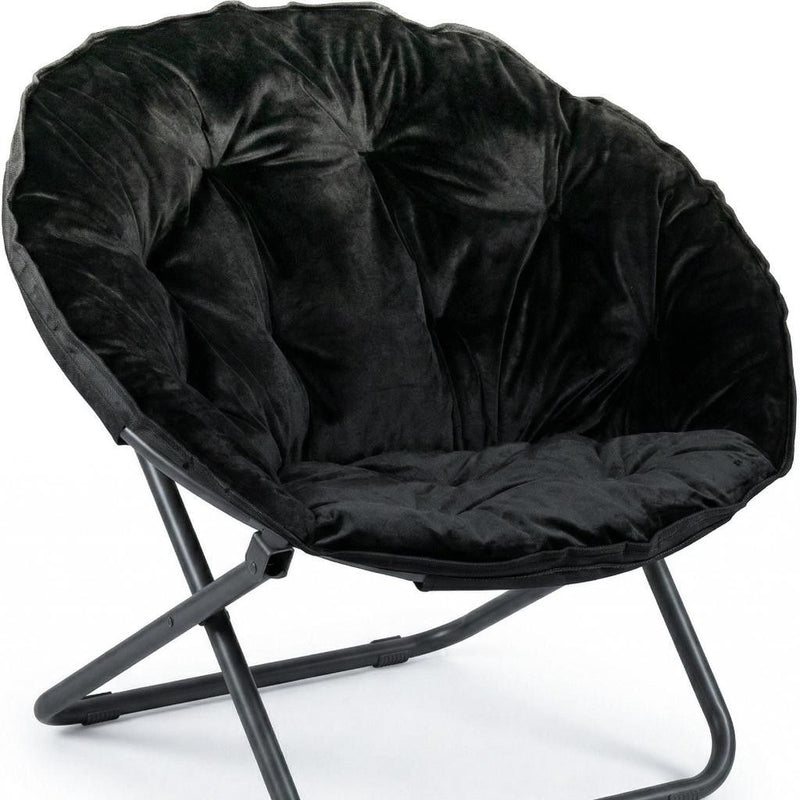 Tufted Faux Fur Folding Lounge Chair - Black