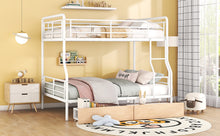 Load image into Gallery viewer, Full XL Over Queen Metal Bunk Bed with 2 Drawers, White
