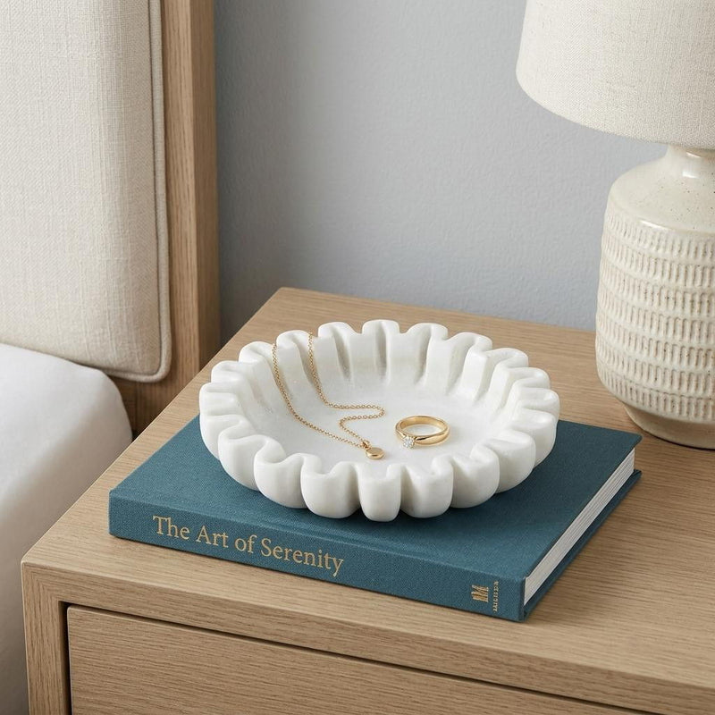 Marble Handmade Scalloped Trinket Tray - White