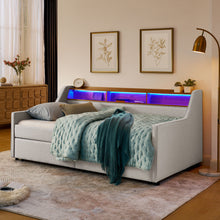 Load image into Gallery viewer, Twin Upholstered Sofa Bed With LED Lights, Storage Drawers, Adjustable Headboard &amp; Wireless Charging - Beige
