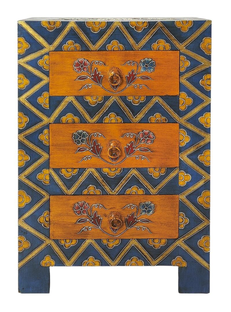 Stylish Hand Painted 3 Drawer Accent Cabinet - Teal Blue