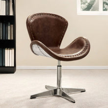 Load image into Gallery viewer, Faux Leather Distressed Swivel Arm Chair - Brown And Silver

