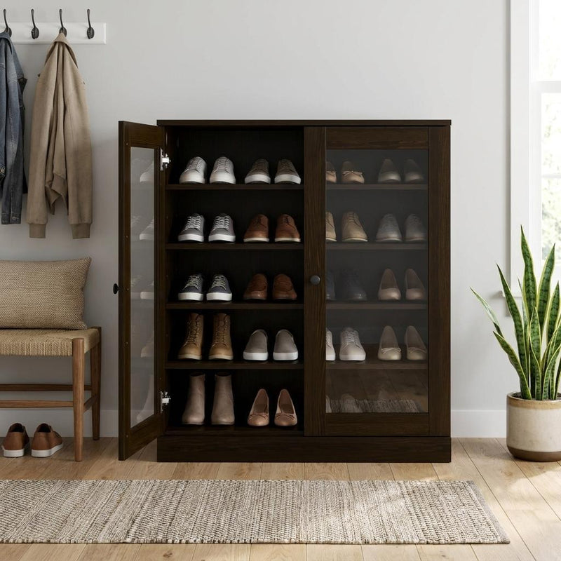 Twenty Pair Solid Woodshoe Storage Cabinet (752343) - Espresso