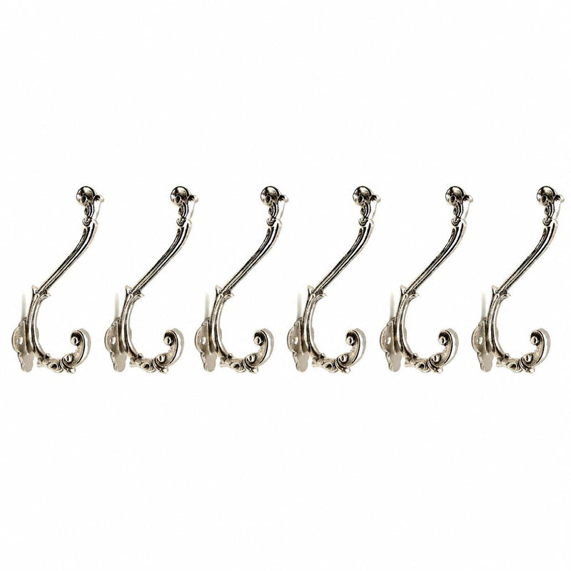 Cast Iron Baroque Scroll Wall Hooks (Set of 6) - Silver