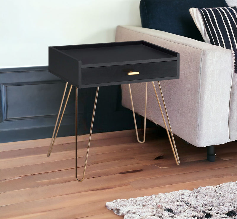 24" End Table With Drawer - Gold And Black