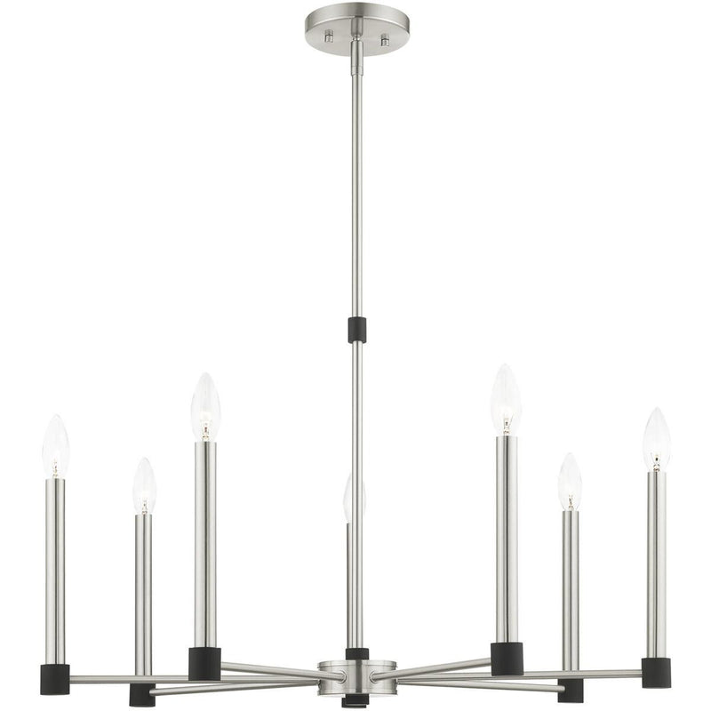 Seven Light Dimmable Chandelier With Shades - Nickel