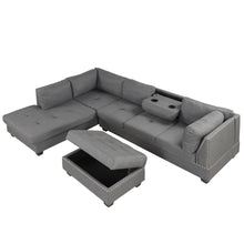 Load image into Gallery viewer, 104.5&quot; Reversible Sectional Sofa Space Saving with Storage Ottoman Rivet Ornament L-shape Couch for Small or Large Space Dorm Apartment,Gray(old SG000405AAA)
