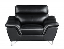 Load image into Gallery viewer, Leather Match Solid Color Pillow Top Arms Silver Legs - Black
