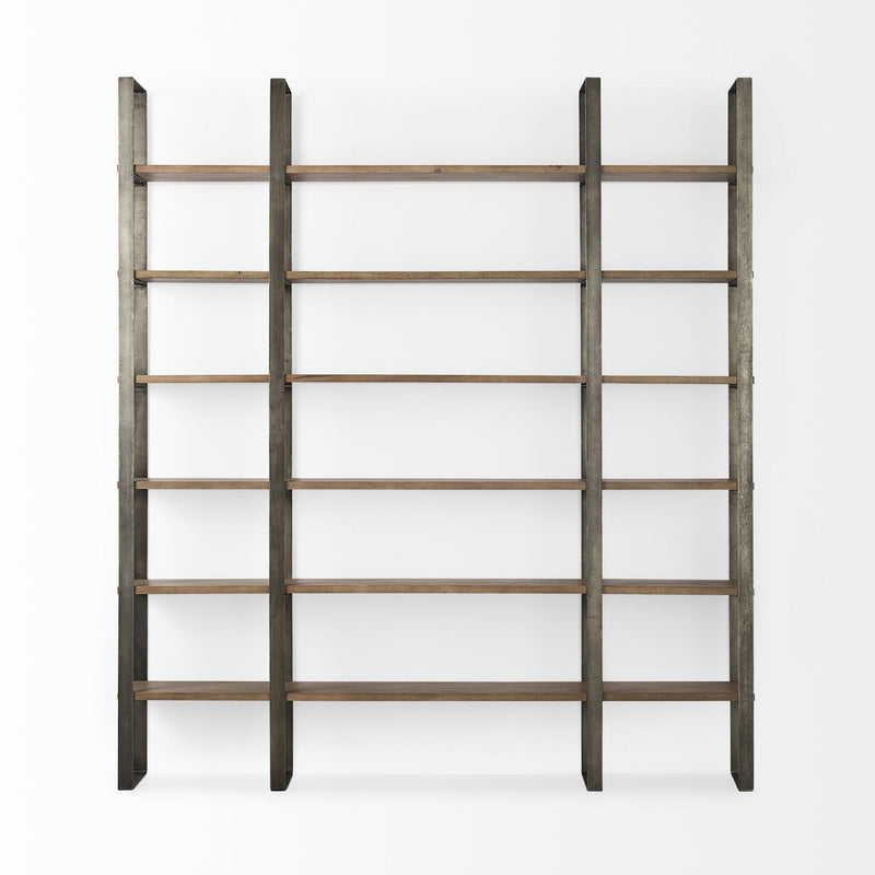 and Six Tier Bookcase - Brown / Nickel
