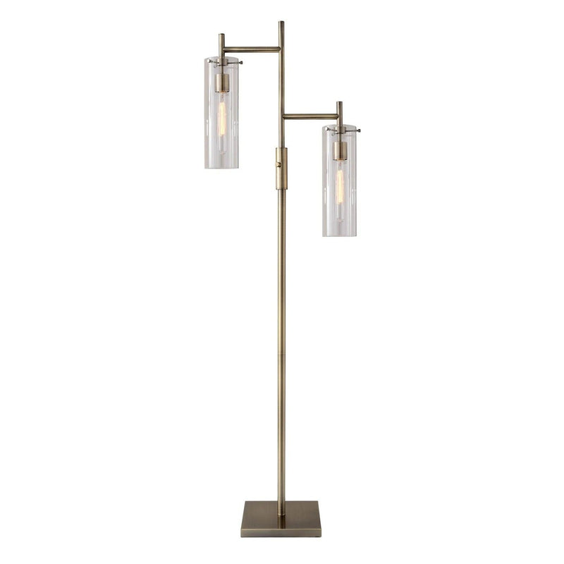 Two Light Novelty Floor Lamp With Clear Drum Shade - Brass