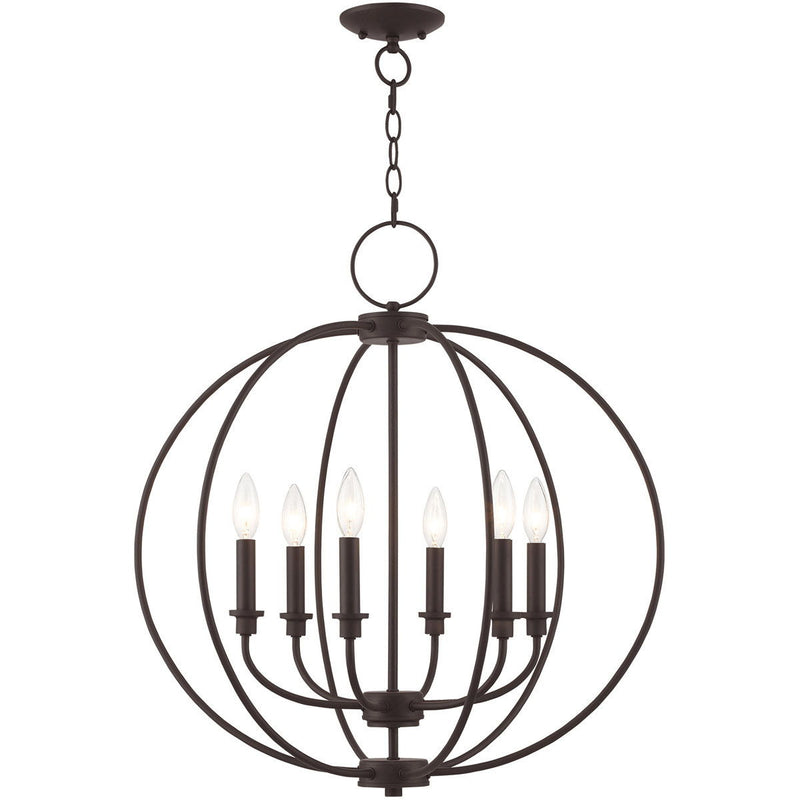 Six Light Dimmable Chandelier With Shades - Bronze