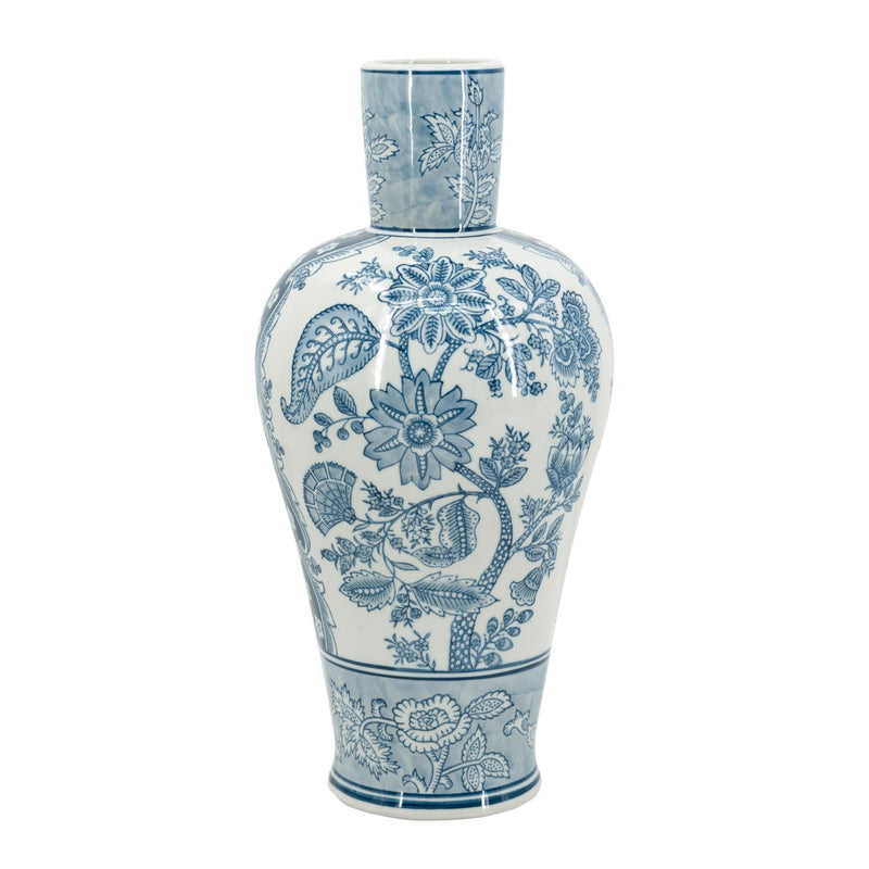 Floral Round Porcelain Table Vase - Light Blue / White