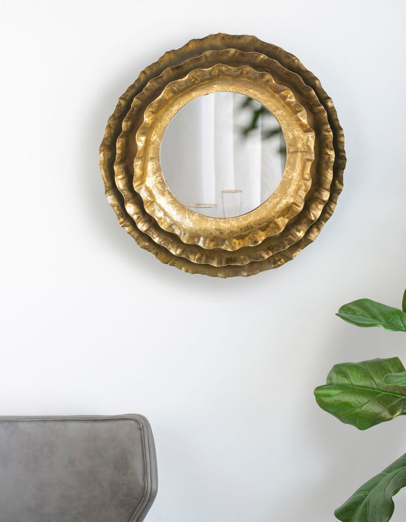 Round Wall Mirror With Metal Frame, Accent Mirror For Living Room - Gold