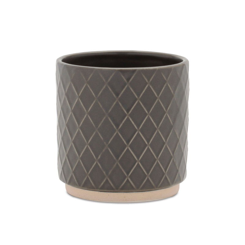Lattice Round Pot Planters (Set of 2) - Beige / Gray