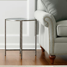 Load image into Gallery viewer, 22" Clear And Glass And Distressed Steel Round End Table - Silver
